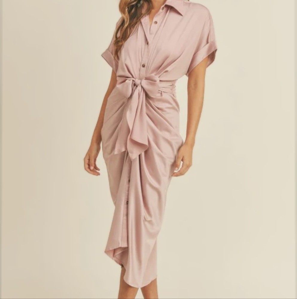 Chic Asymmetrical Pink Dress with Tie-Front
